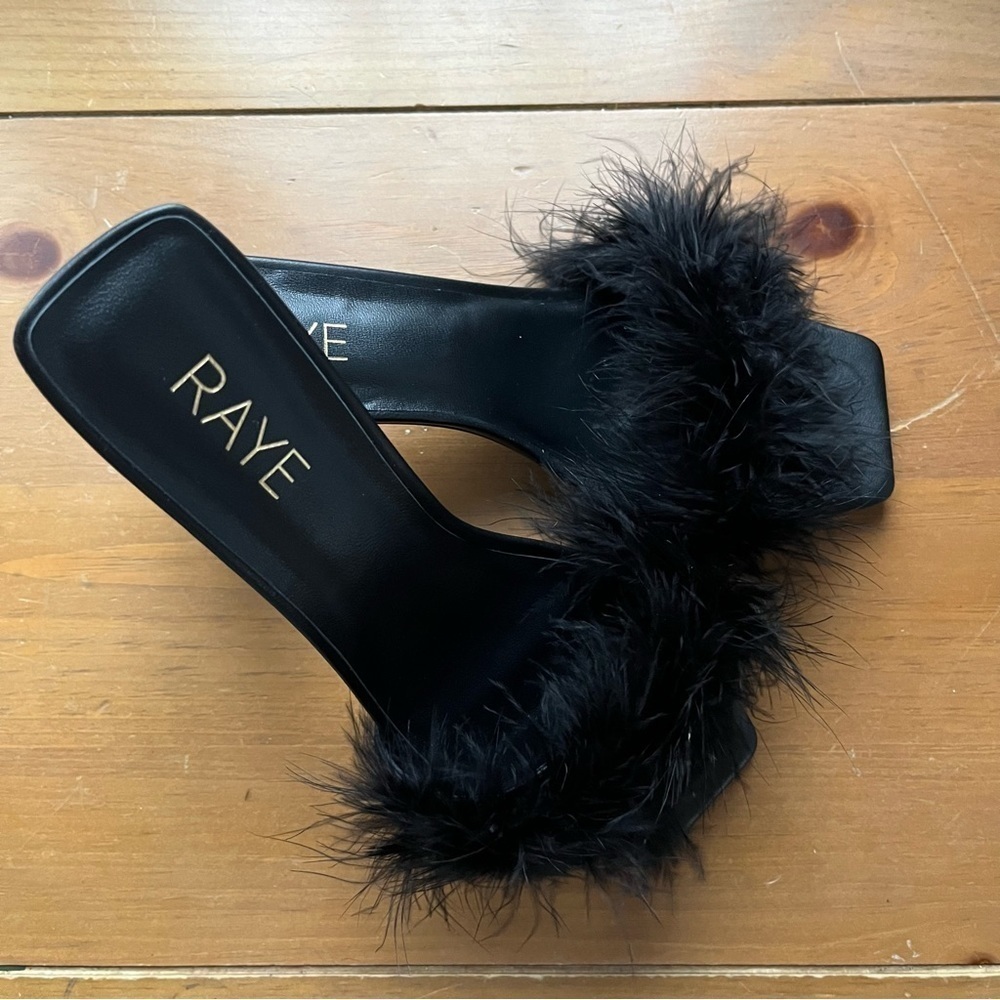 RAYE Revolve Women’s Dita Heel Black Leather Turkey Feather Upper Toe Slip On 10 - Picture 3 of 14